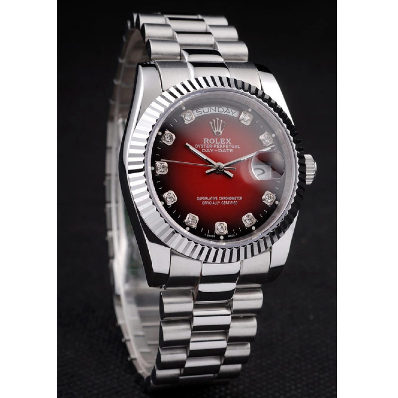AAA Replica Watches Red Tone Stainless Rolex Polished Steel Dial Day-Date Two 0608